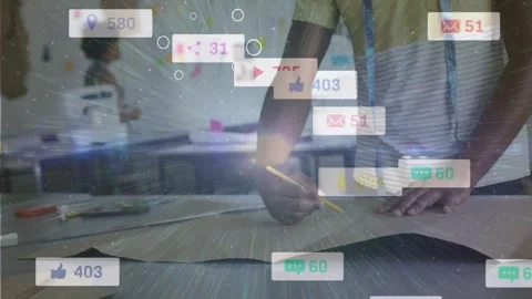 Tailor laying pattern, tracing curve for sewing while badges growing, drifting 스톡 동영상 330893975