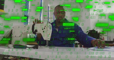 Tailor lifting spool threading sewing machine for fashion design, green binary 스톡 동영상 312416761