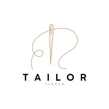 Tailor Logo, Needle and Thread Vector, Retro Vintage Simple Minimalist Old .. Stock Illustration