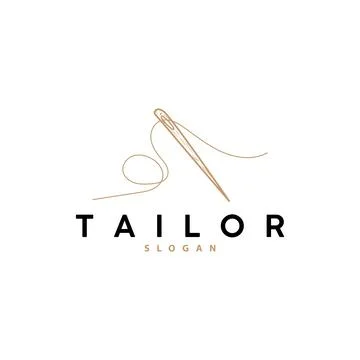 Tailor Logo, Needle and Thread Vector, Retro Vintage Simple Minimalist Old .. Stock Illustration