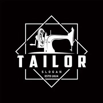 Tailor Logo, Needle and Thread Vector, Retro Vintage Simple Minimalist Old .. Stock Illustration