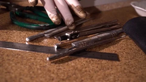 The tailor makes a handmade leather bag in the atelier Video stock 85284184