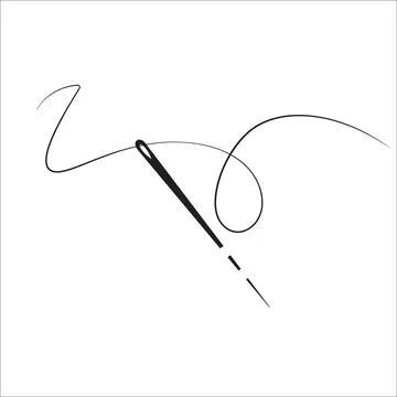 Tailor needle and curvy thread silhouette line icon vector illustration Stock Illustration
