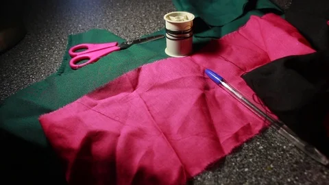 Tailor prepares the table for work. Stock Footage 104825936