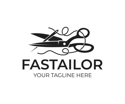 Tailor, scissors and needle with a thread, logo design Stock Illustration