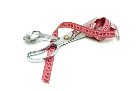 Tailor scissors, centimeter, isolated on white background Stock Photos