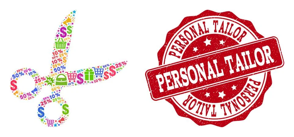 Tailor Scissors Composition of Mosaic and Grunge Stamp for Sales Stock Illustration