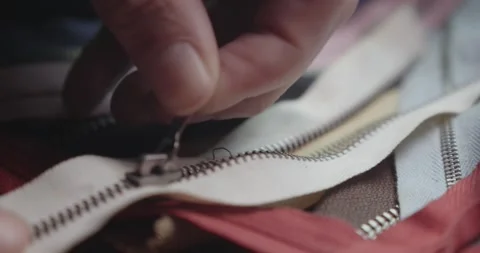 Tailor Selecting Coloured Zips for Garment Construction Close Up Stock Footage 341936620