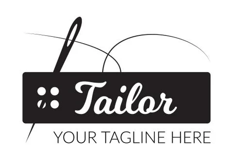 Tailor sewing needle with rectangular sewing button logotype. Tailor logo Stock Illustration