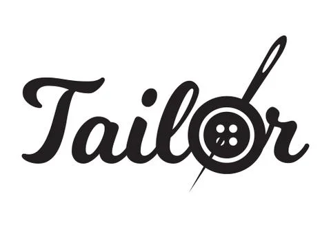 Tailor sewing needle in sewing button logotype. Tailor logo template symbol Stock Illustration