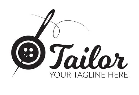 Tailor sewing Needle with sewing button logotype. Tailor logo template symbol Stock Illustration