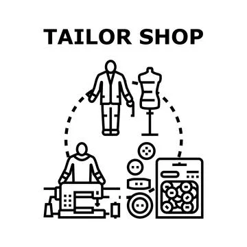 Tailor shop concept offering custom clothing and repair service Stock Illustration