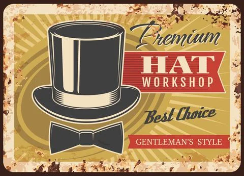 Tailor shop metal plate rusty, man hat making Stock Illustration