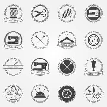 Tailor shop vector elements and badges Ilustración de archivo