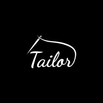 Tailor silhouette logo with needle, thread, benik and sewing machine markin.. Illustrazione stock