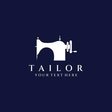 Tailor silhouette logo with needle, thread, benik and sewing machine markin.. Illustrazione stock