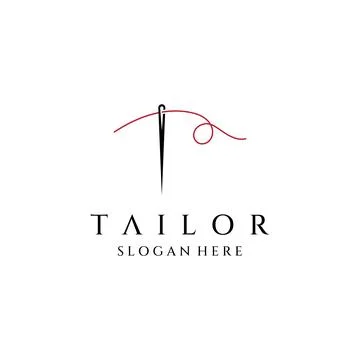 Tailor silhouette logo with needle, thread, benik and sewing machine markin.. Stock Illustration
