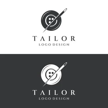 Tailor silhouette logo with needle, thread, benik and sewing machine markin.. Stock Illustration