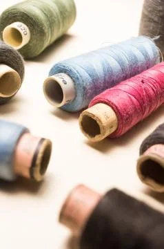 Tailor, tailoring table and utensils. Stock Photos