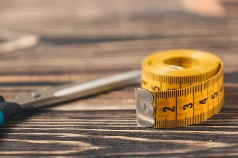 Tailor tool. meter and scissors Stock Photos