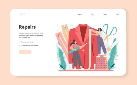 Tailor web banner or landing page. Fashion designer sewing Stock Illustration