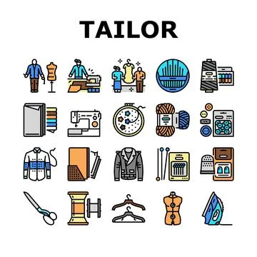 Tailor Worker Sewing Occupation Icons Set Vector Stock Illustration