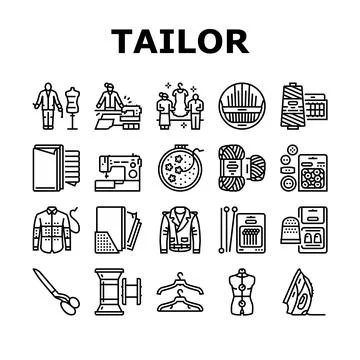 Tailor Worker Sewing Occupation Icons Set Vector Stock Illustration