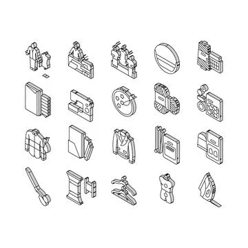 Tailor Worker Sewing Occupation isometric icons set vector Illustrazione stock