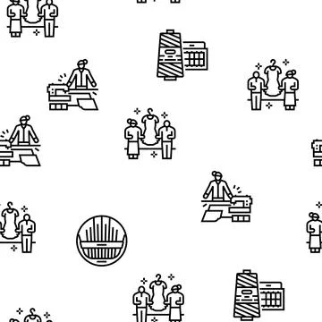 Tailor Worker Sewing Occupation vector seamless pattern Stock Illustration