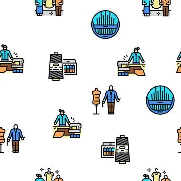 Tailor Worker Sewing Occupation vector seamless pattern Stock Illustration