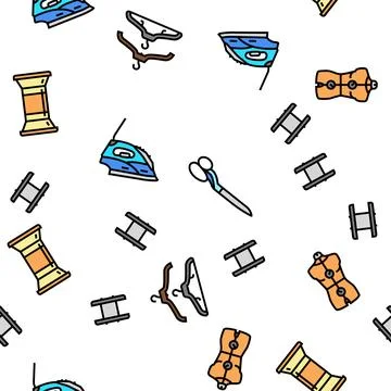 Tailor Worker Sewing Occupation vector seamless pattern Illustrazione stock