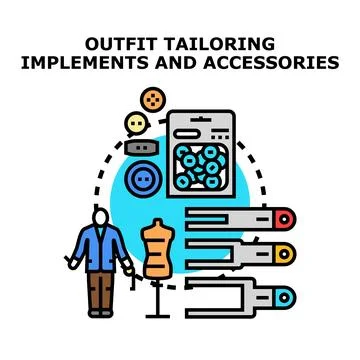 Tailor working with sewing implements and fabric accessories Stock Illustration