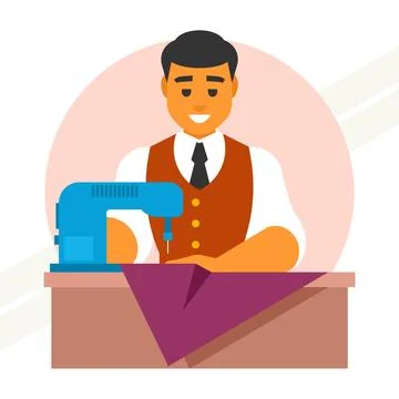 Tailor-working-on-sewing-machine Stock Illustration