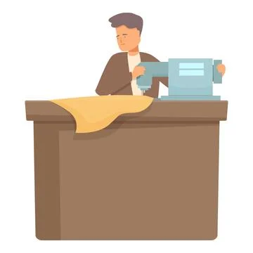 Tailor working on sewing machine at workshop Illustrazione stock