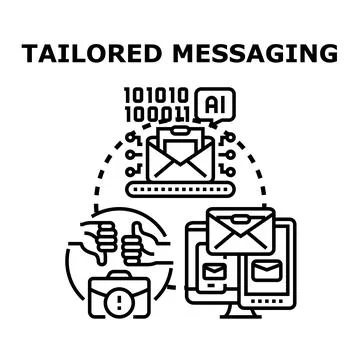 Tailored messaging concept using artificial intelligence sending emails Illustrazione stock