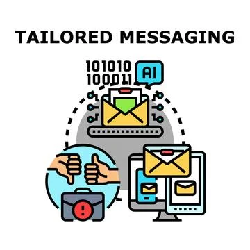 Tailored messaging concept using artificial intelligence sending emails Stock Illustration