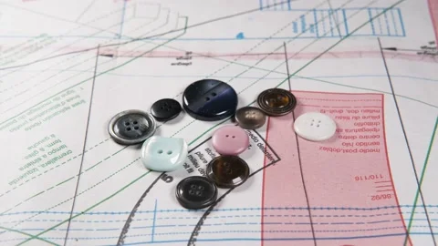 Tailoring accessories, buttons, patterns, on work table Видео 148181369