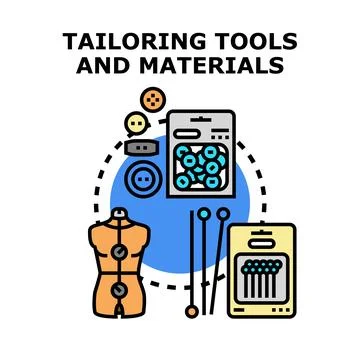 Tailoring and sewing tools and materials concept Illustrazione stock