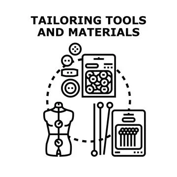 Tailoring and sewing tools and materials concept Illustrazione stock