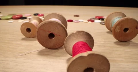 Tailoring and sewing workshop concept, Threads, tape measure. Stock Footage 168249515