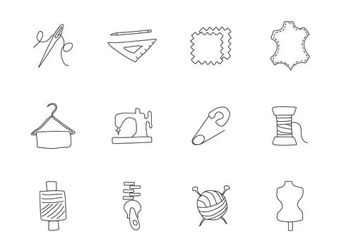 Tailoring doodles isolated on white. Stock Illustration