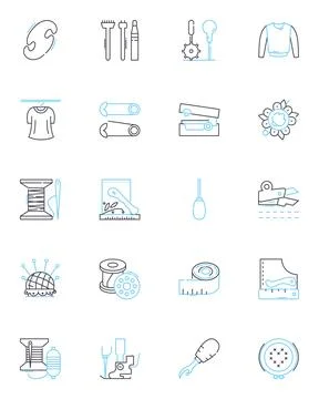 Tailoring linear icons set. Sewing, Alterations, Fitting, Measurements, Patterns Illustrazione stock