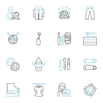 Tailoring linear icons set. Sewing, Alterations, Fitting, Measurements, Patterns Stock Illustration