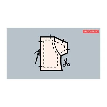Tailoring paper pattern sewing illustration with scissors and needle Stock Illustration