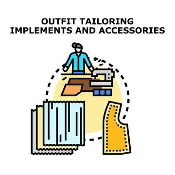 Tailoring process creating clothes using sewing machine and fabric Stock Illustration
