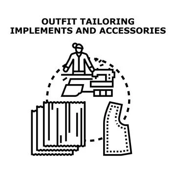 Tailoring process creating clothes using sewing machine and fabric Stock Illustration