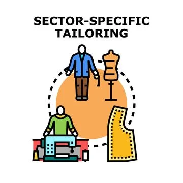 Tailoring service creating bespoke clothing design and fashion Stock Illustration