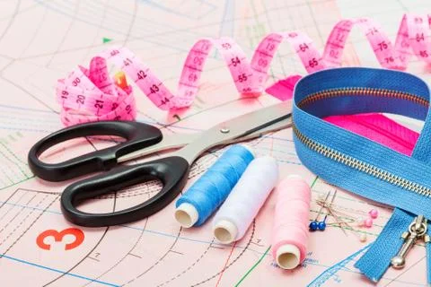 Tailoring tools and accessories Stock Photos