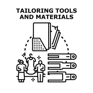 Tailoring tools and materials for clothing creation concept Stock Illustration