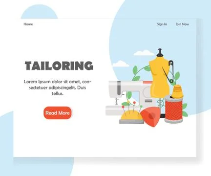 Tailoring vector website landing page design template Stock Illustration